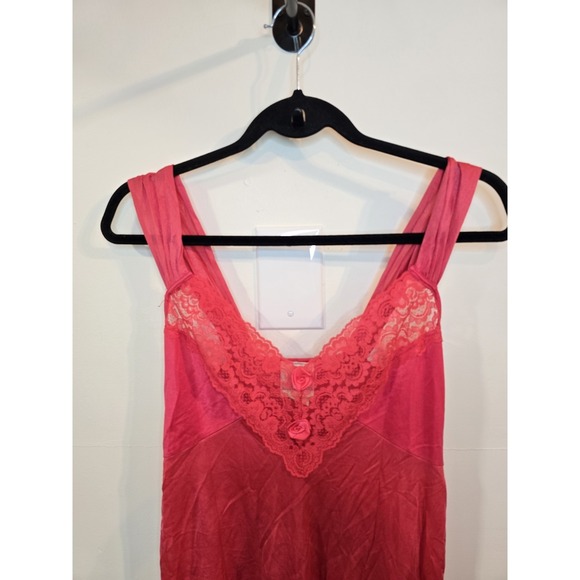 Vintage Quiet Moments Night Gown Coral Maxi Slip Dress Small Lace Satin Romantic - Picture 2 of 4